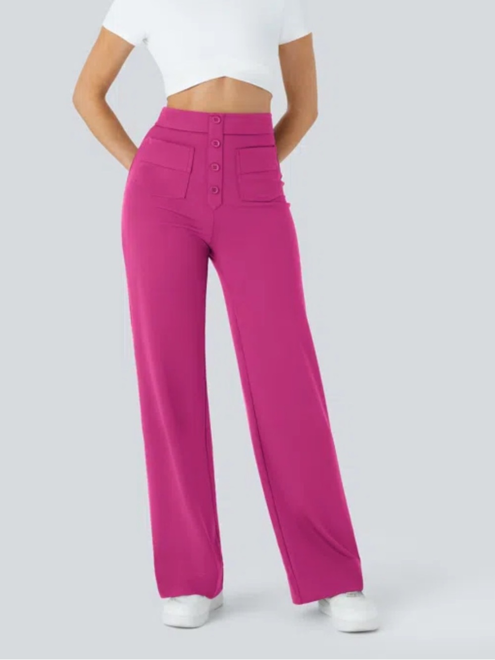 HALARA Pink DayStretch High Waisted Pockets Straight Leg Casual Pants Large